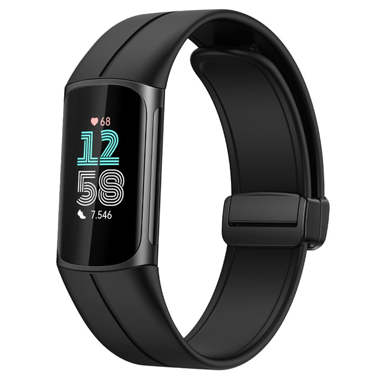 Fitbit Charge 5 / Charge 6 Watch Strap Magnetic Silicone Band - Black#serie_1