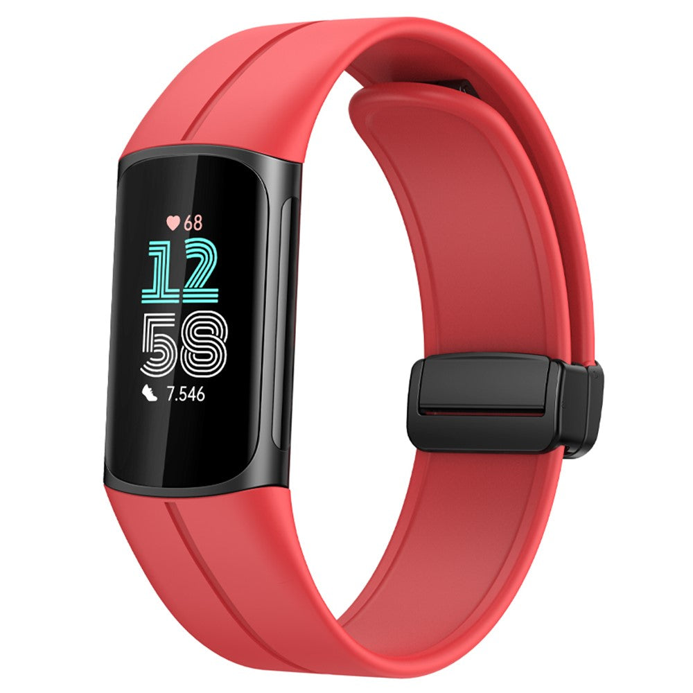 Fitbit Charge 5 / Charge 6 Watch Strap Magnetic Silicone Band - Red#serie_3