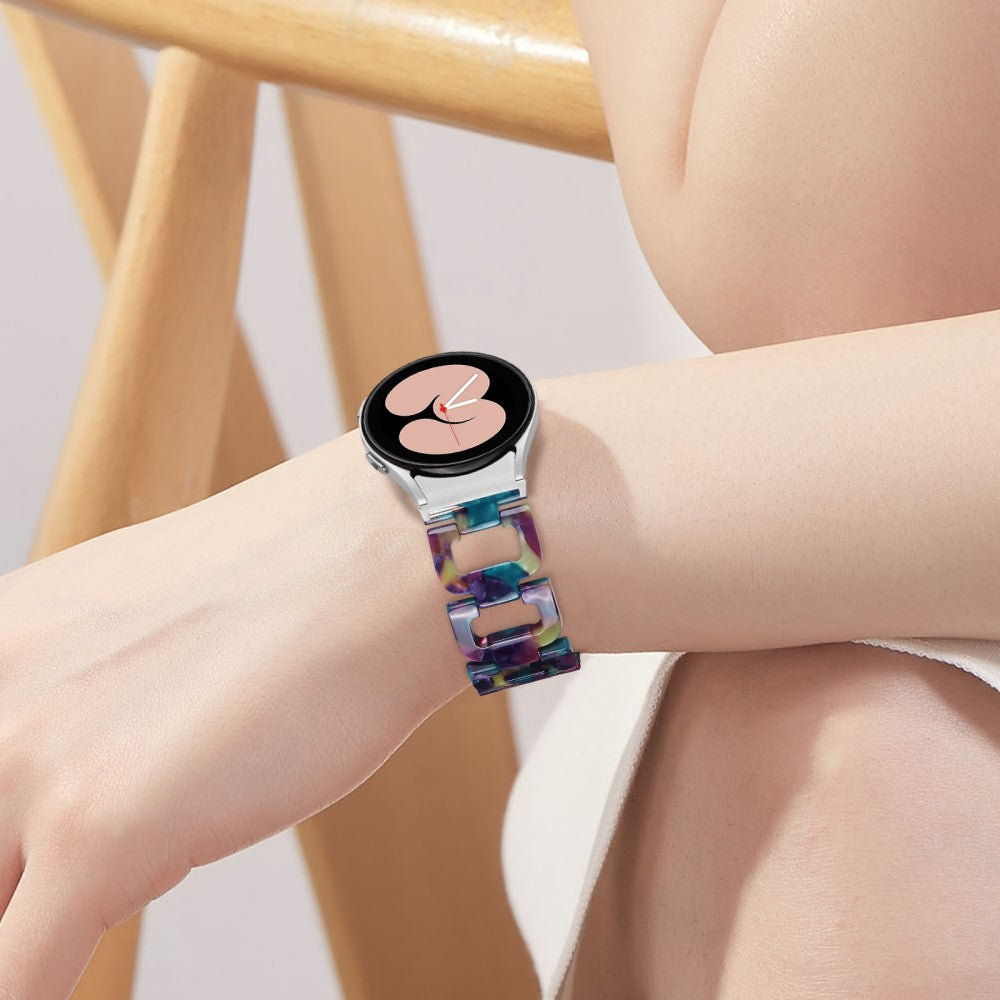 Resin Strap Samsung Galaxy Watch6 40mm / 44mm / Watch6 Classic 43mm / 47mm D-Shape Bracelet Watchband - Purple+Green Flower#serie_14