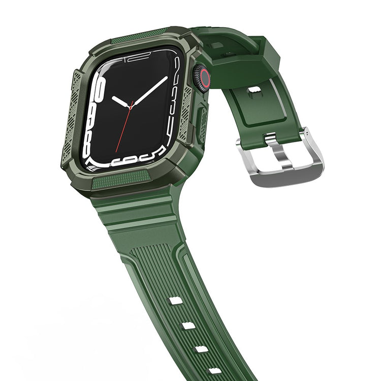 Apple Watch Series 9 / 8 / 7 45mm / 6 / 5 / 4 44mm / 3 / 2 / 1 42mm / SE (2022) 44mm / SE (2023) / SE 44mm Flexible Strap Integrated with Bump Resistant Watch Case - Green+Green#serie_8