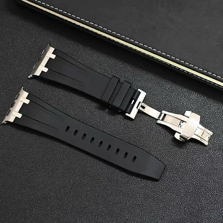 Apple Watch Ultra 2 / Ultra 49mm / 9 8 7 45mm / 6 5 4 SE (2022) SE (2023) SE 44mm / 3 2 1 42mm Silicone Strap Butterfly Buckle Watchband - Black#serie_3