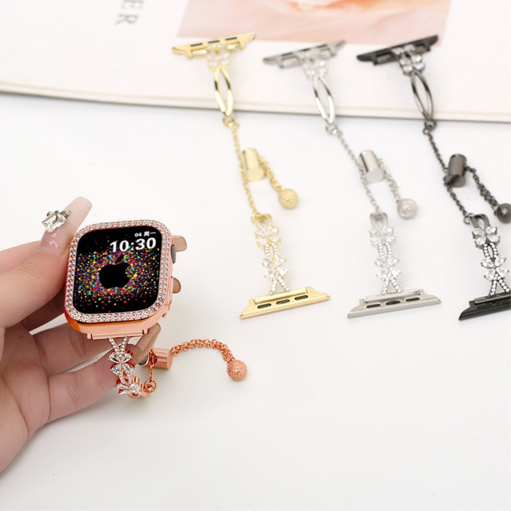 Rhinestone Flower Copper Band for Apple Watch Ultra 2 Ultra 49mm / Series 9 8 7 45mm / 6 5 4 SE (2022) SE (2023) SE 44mm / 3 2 1 42mm Bracelet - Rose Gold#serie_3