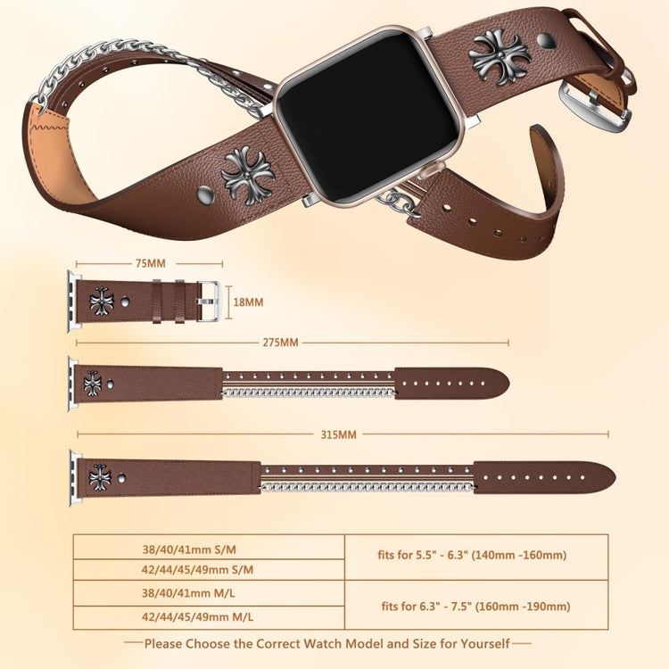 M / L Size Apple Watch Series 49mm - 45mm - 44mm - 42mm Cowhide Strap Vegan Leather Style Watch Band - Brown#serie_2