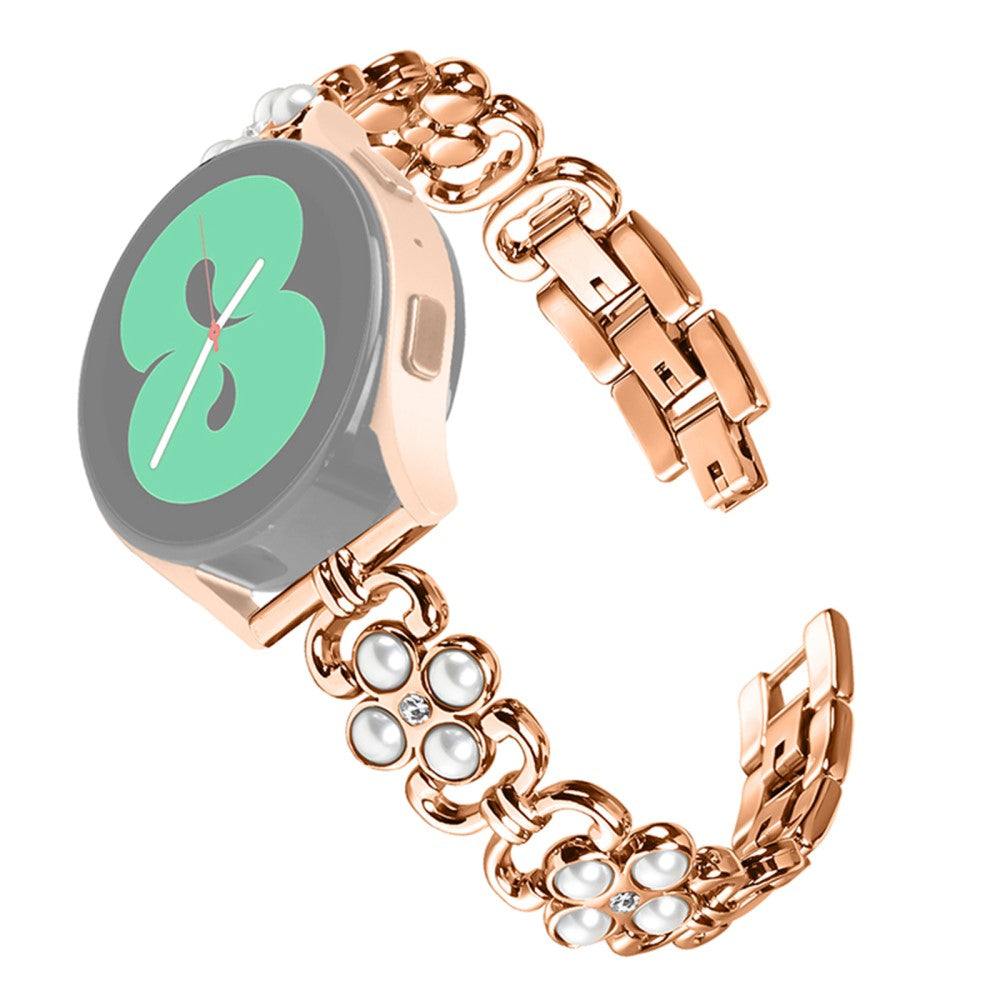 Samsung Galaxy Watch4 40mm / 44mm Stainless Steel Wristband Pearl Four Leaf Clover Decor - Rose Gold#serie_3