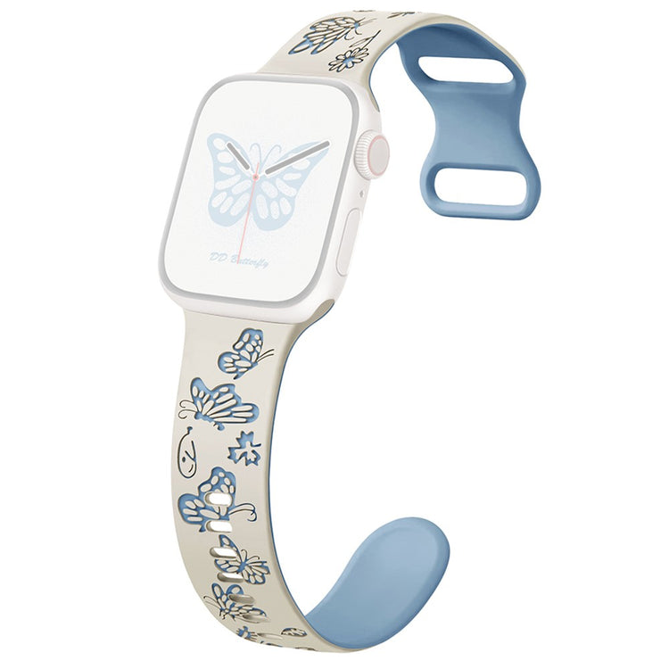 Apple Watch Ultra 2 Ultra 49mm / Series 9 8 7 45mm / 6 5 4 SE (2022) SE (2023) SE 44mm / 3 2 1 42mm Silicone Strap - Antique White+Blue#serie_4