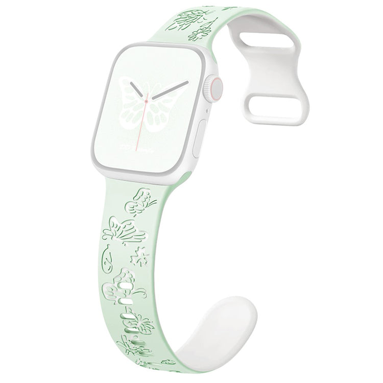 Apple Watch Series 9 8 7 41mm / 6 5 4 SE (2022) SE (2023) SE 40mm / 3 2 1 38mm Silicone Strap Dual Color Watchband  - Light Mint Green+White#serie_6