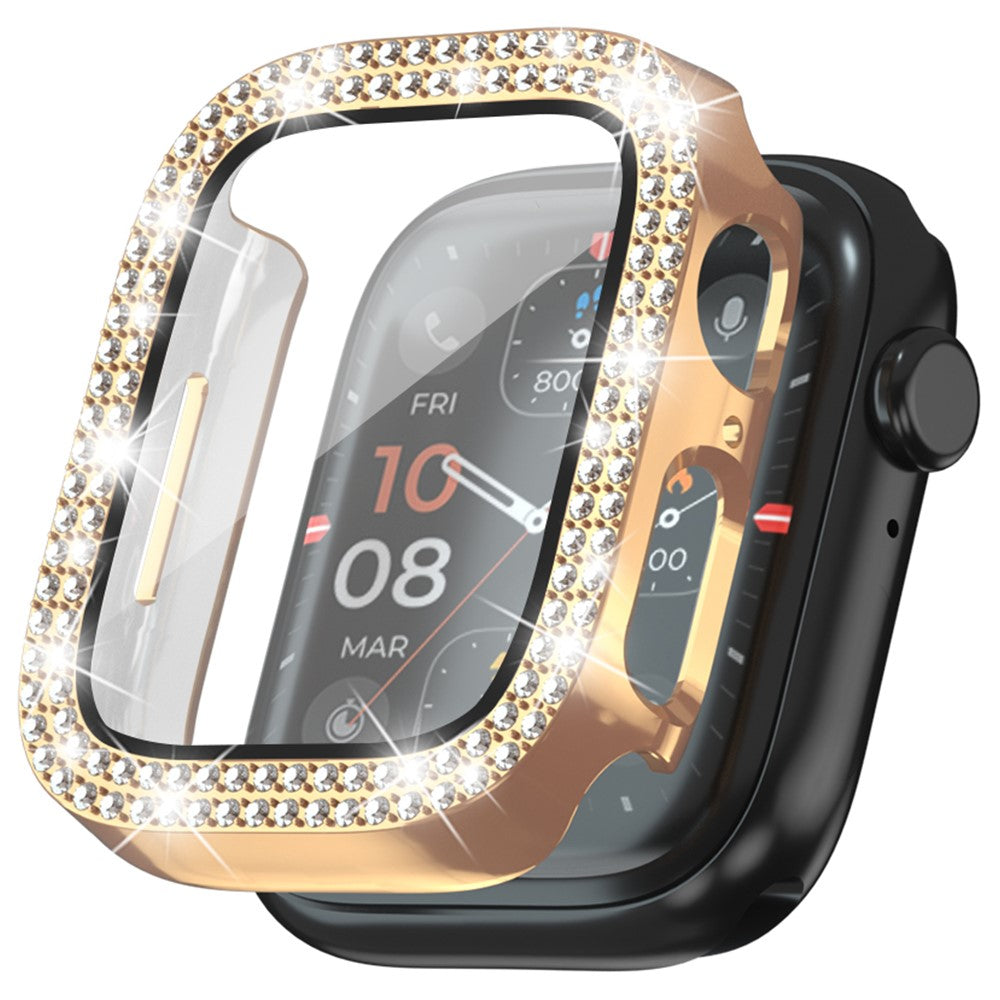 Apple Watch Series 4 / 5 / 6 / SE / SE (2022) 40mm Rhinestone Decor Electroplating Bump Resistant Watch Case with Tempered Glass Film - Rose Gold#serie_6