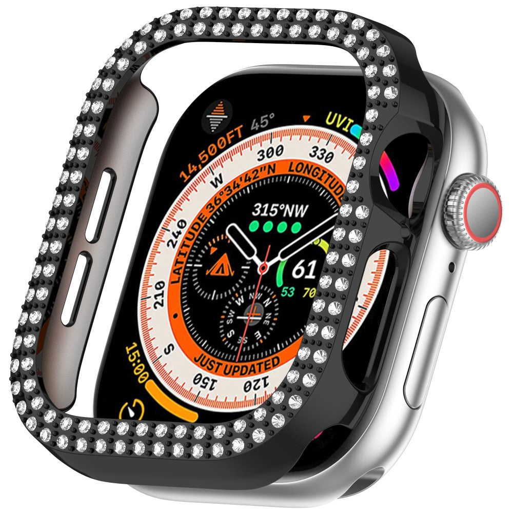 Apple Watch Series 10 46mm Double Row Rhinestone Decor Hollow-Out Cover Bump Resistant Watch Frame Case - Black#serie_3