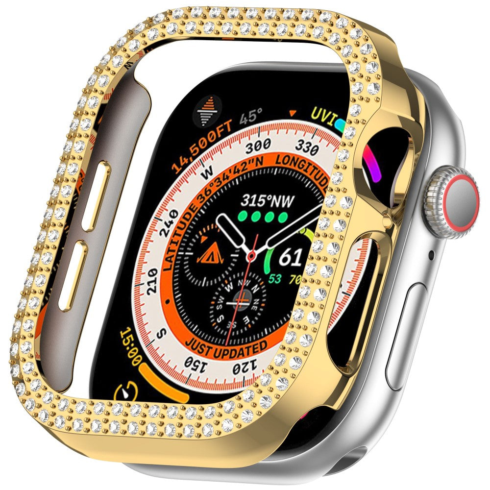 Apple Watch Series 10 46mm Double Row Rhinestone Decor Hollow-Out Cover Bump Resistant Watch Frame Case - Gold#serie_4