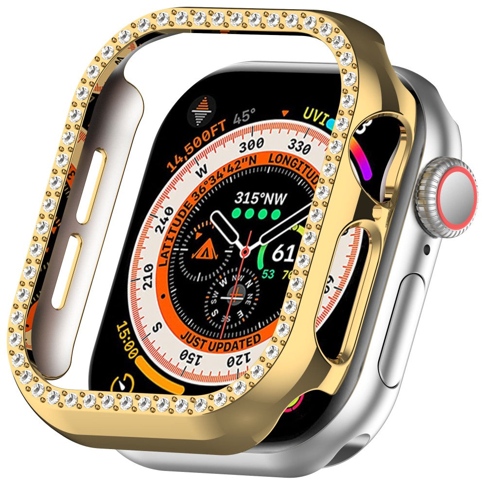 Apple Watch Series 10 42mm Single Row Rhinestone Decor Hollow-Out Cover Bump Resistant Watch Frame Case - Gold#serie_3