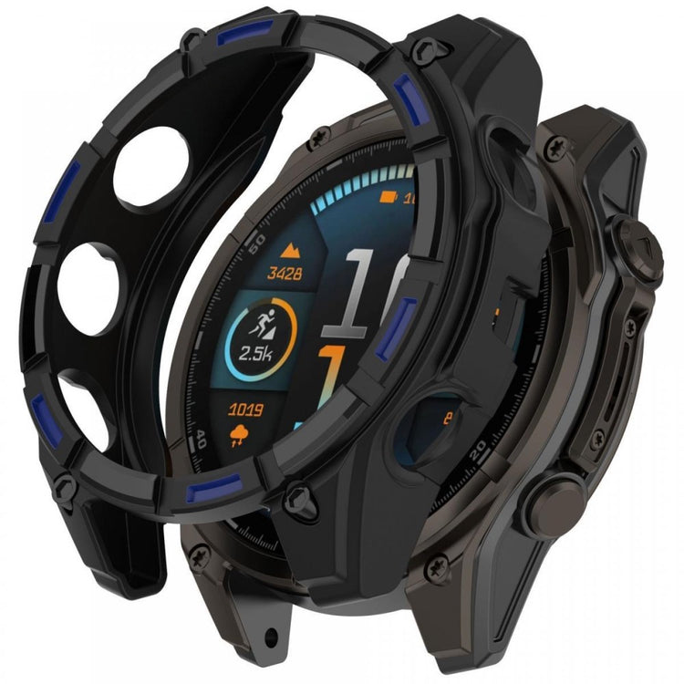 Garmin Fenix 8 43mm Flexible Watch Case Anti-Scratch Hollow Watch Frame Cover - Black+Blue#serie_4