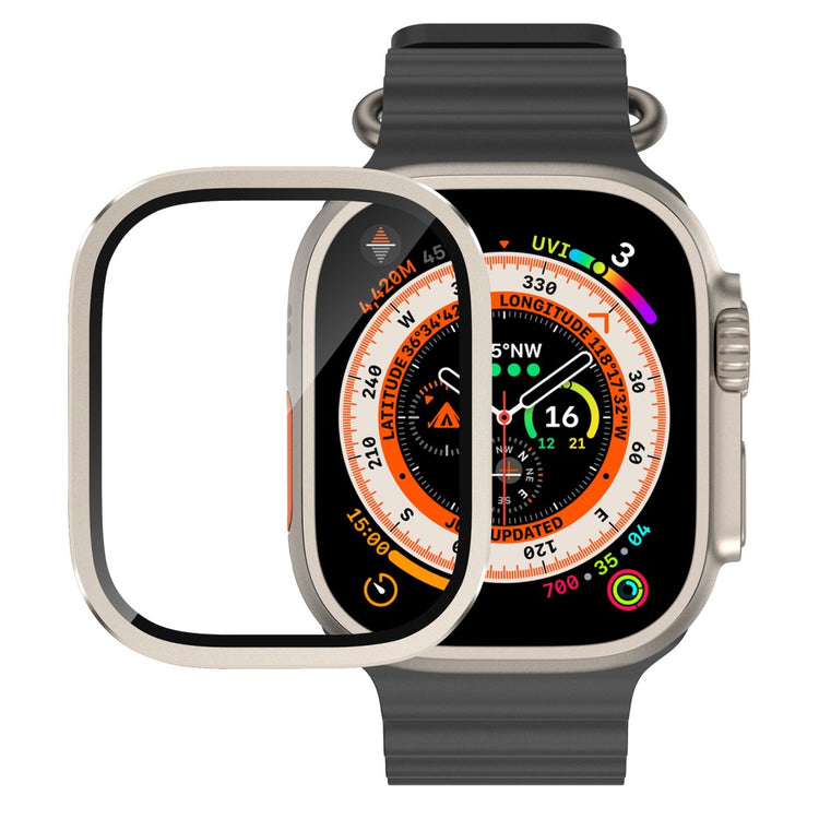 Mega Fint Universal Cover med Skærmbeskytter i Glas passer til Apple Watch Ultra / Apple Watch Ultra 2 - Sølv#serie_4