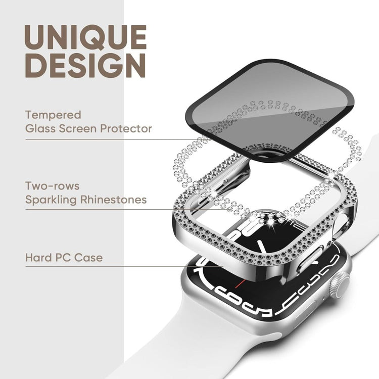 Mega Good Apple Smartwatch Universel Cover with Screen Protector in Rhinestone and Glass - Silver#serie_12