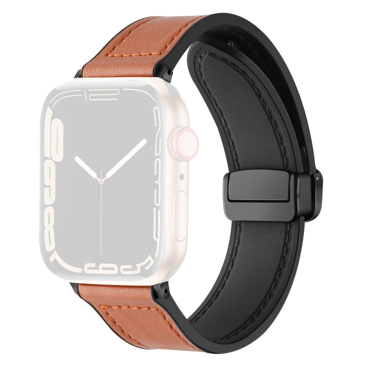 Solid Kunstlæder Og Silikone Universal Rem passer til Apple Smartwatch - Brun#serie_5