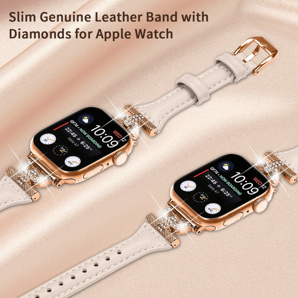 Sejt Ægte Læder Og Rhinsten Universal Rem passer til Apple Smartwatch - Pink#serie_1