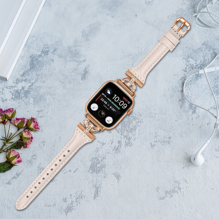 Sejt Ægte Læder Og Rhinsten Universal Rem passer til Apple Smartwatch - Pink#serie_1