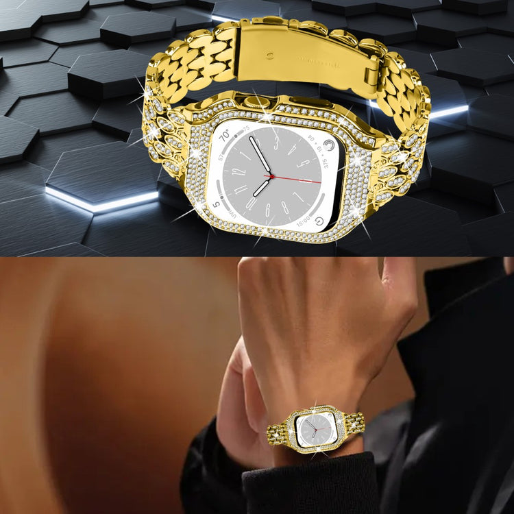 Metal Og Rhinsten Universal Rem passer til Apple Watch Series 8 (41mm) / Apple Watch Series 7 41mm - Guld#serie_1