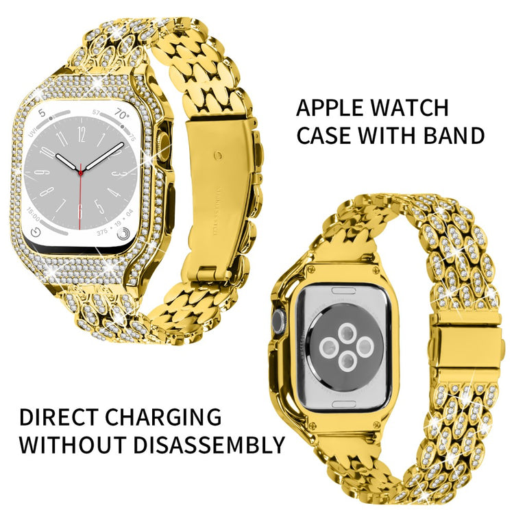 Metal Og Rhinsten Universal Rem passer til Apple Watch Series 8 (41mm) / Apple Watch Series 7 41mm - Guld#serie_1