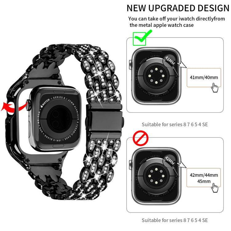 Metal Og Rhinsten Universal Rem passer til Apple Watch Series 8 (41mm) / Apple Watch Series 7 41mm - Sort#serie_2