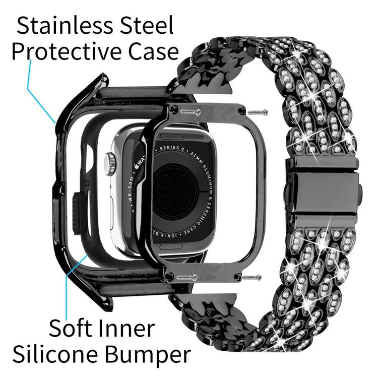 Metal Og Rhinsten Universal Rem passer til Apple Watch Series 8 (41mm) / Apple Watch Series 7 41mm - Sort#serie_2