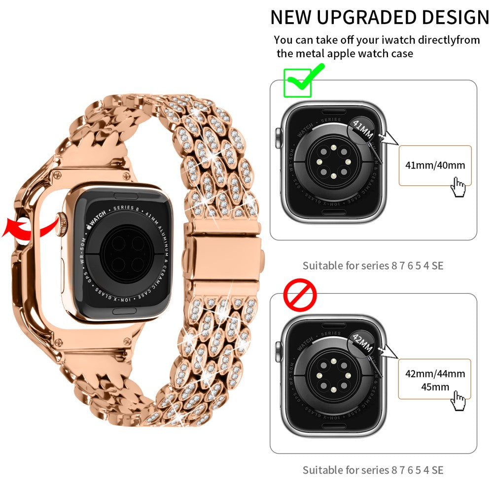 Metal Og Rhinsten Universal Rem passer til Apple Watch Series 8 (41mm) / Apple Watch Series 7 41mm - Pink#serie_3