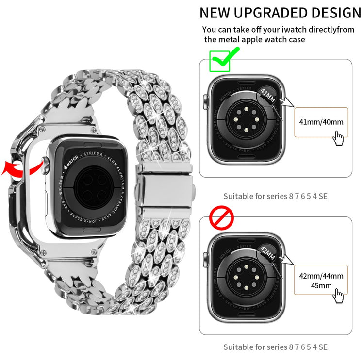 Metal Og Rhinsten Universal Rem passer til Apple Watch Series 8 (41mm) / Apple Watch Series 7 41mm - Sølv#serie_4