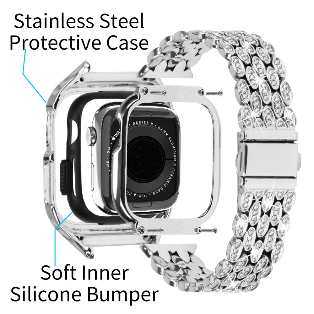 Metal Og Rhinsten Universal Rem passer til Apple Watch Series 8 (41mm) / Apple Watch Series 7 41mm - Sølv#serie_4