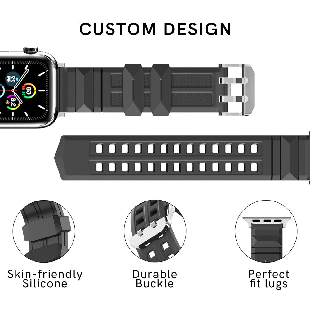 Meget Fed Silikone Universal Rem passer til Apple Smartwatch - Sort#serie_1