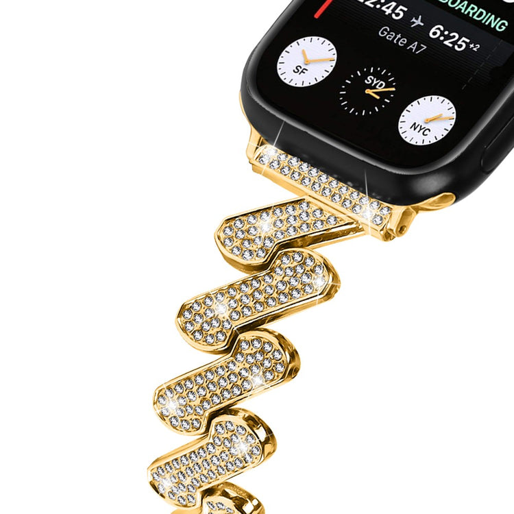 Mega Cool Metal Og Rhinsten Universal Rem passer til Apple Smartwatch - Guld#serie_2