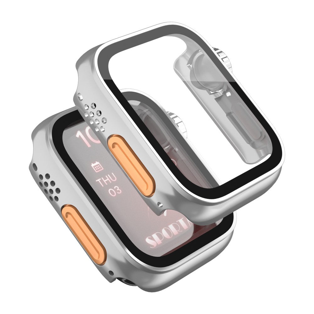 Super Flot Universal Cover med Skærmbeskytter i Plastik og Hærdet Glas passer til Apple Watch Series 8 (45mm) / Apple Watch Series 7 45mm - Sølv#serie_5