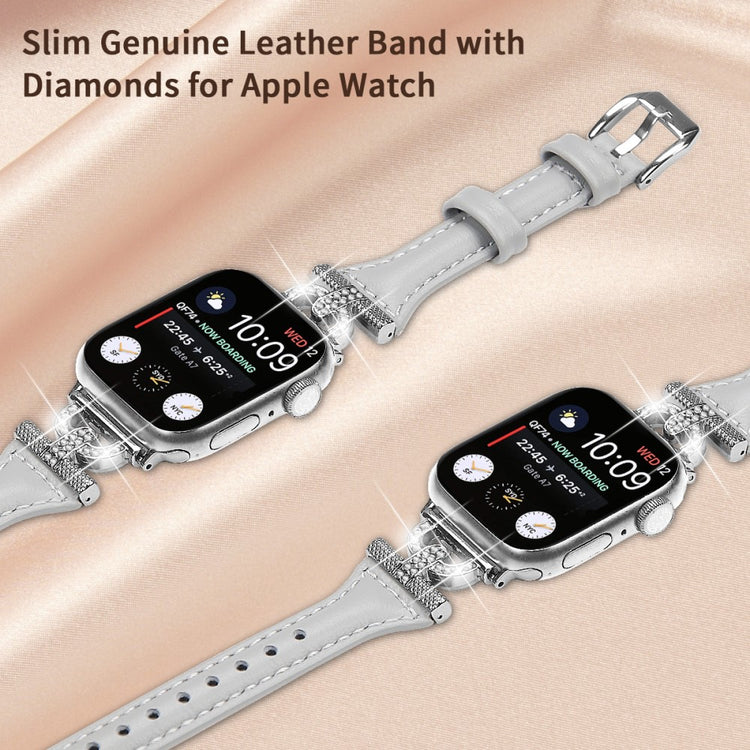 Pænt Ægte Læder Og Rhinsten Universal Rem passer til Apple Smartwatch - Sølv#serie_1