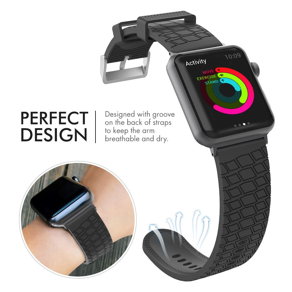 Rigtigt Fed Silikone Universal Rem passer til Apple Smartwatch - Sort#serie_1