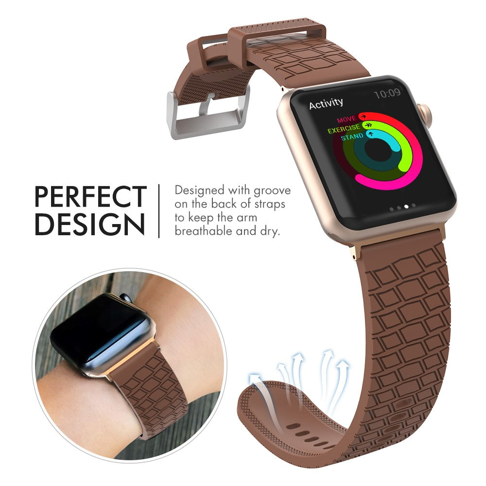 Rigtigt Fed Silikone Universal Rem passer til Apple Smartwatch - Brun#serie_4