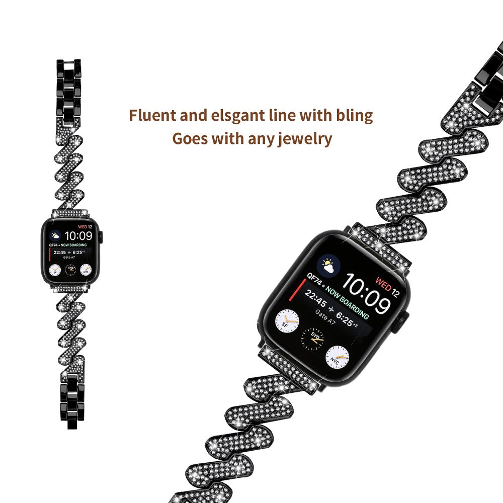 Vildt Fed Metal Og Rhinsten Universal Rem passer til Apple Smartwatch - Sort#serie_1
