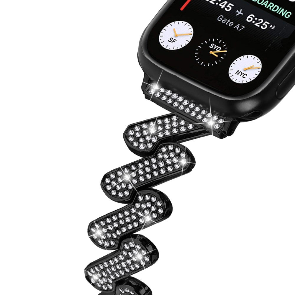 Vildt Fed Metal Og Rhinsten Universal Rem passer til Apple Smartwatch - Sort#serie_1