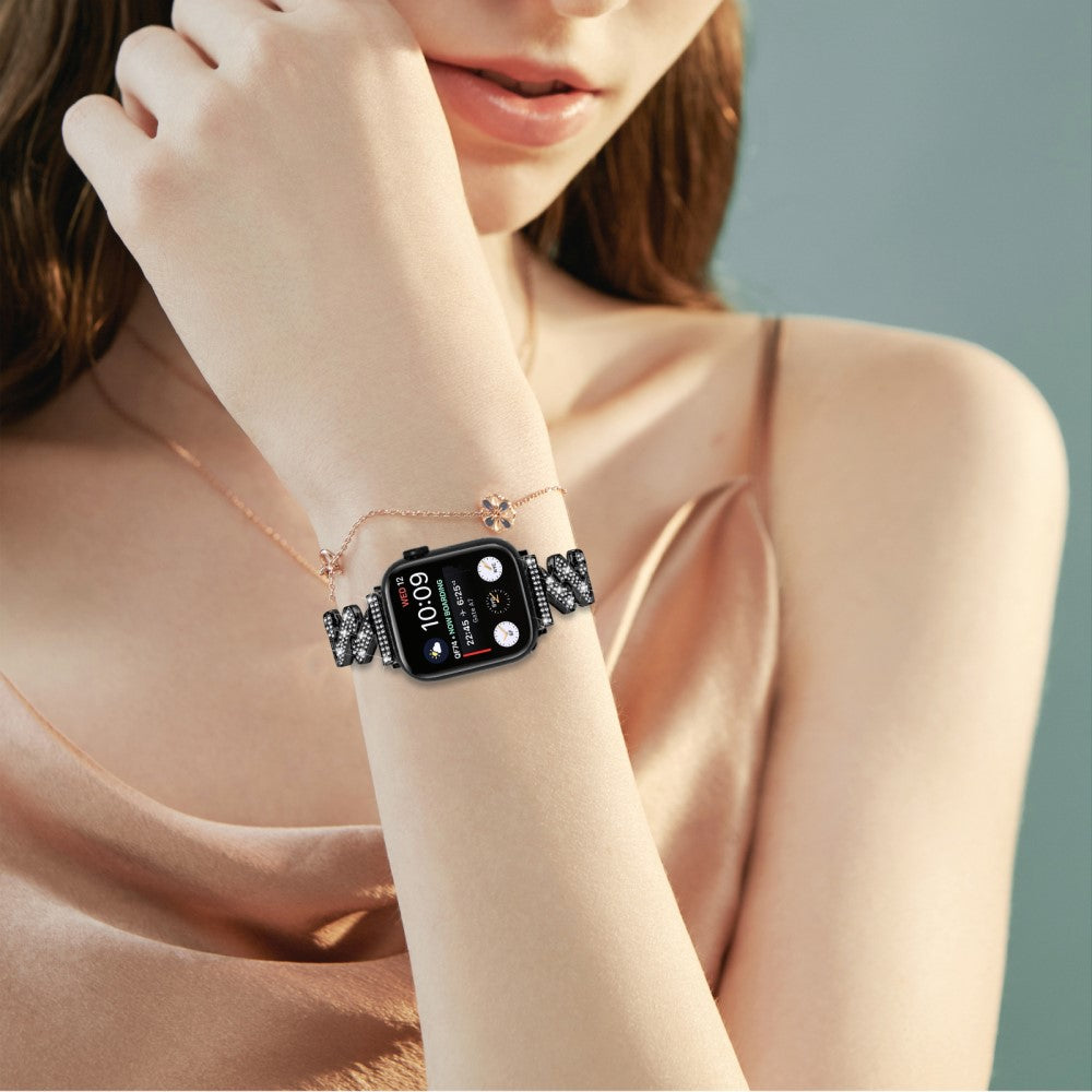 Vildt Fed Metal Og Rhinsten Universal Rem passer til Apple Smartwatch - Sort#serie_1