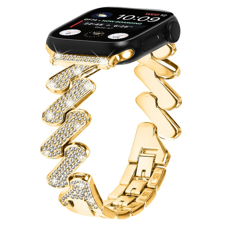 Vildt Fed Metal Og Rhinsten Universal Rem passer til Apple Smartwatch - Guld#serie_2