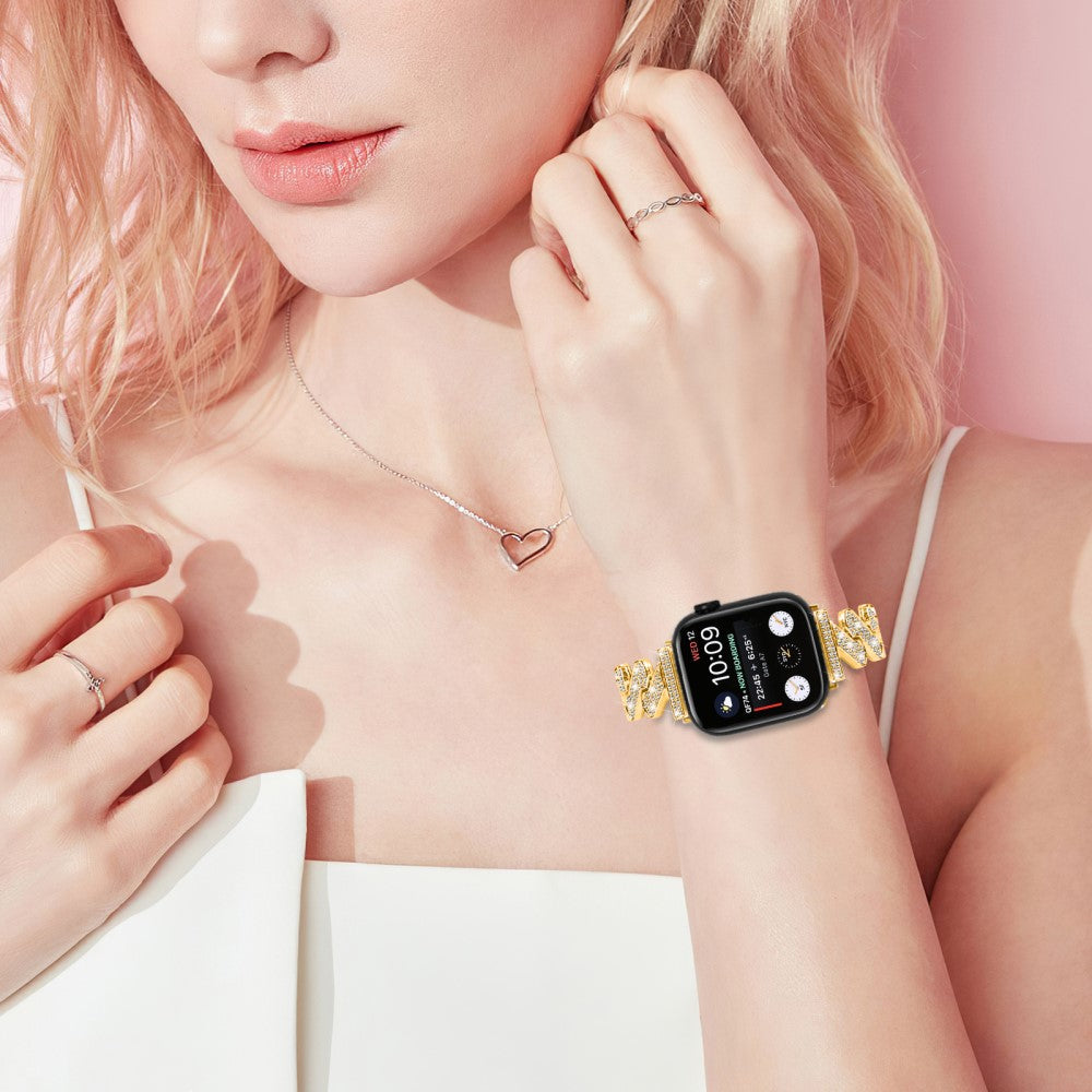 Vildt Fed Metal Og Rhinsten Universal Rem passer til Apple Smartwatch - Guld#serie_2