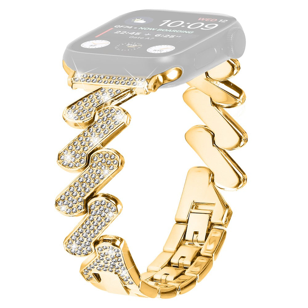 Vildt Fed Metal Og Rhinsten Universal Rem passer til Apple Smartwatch - Guld#serie_2