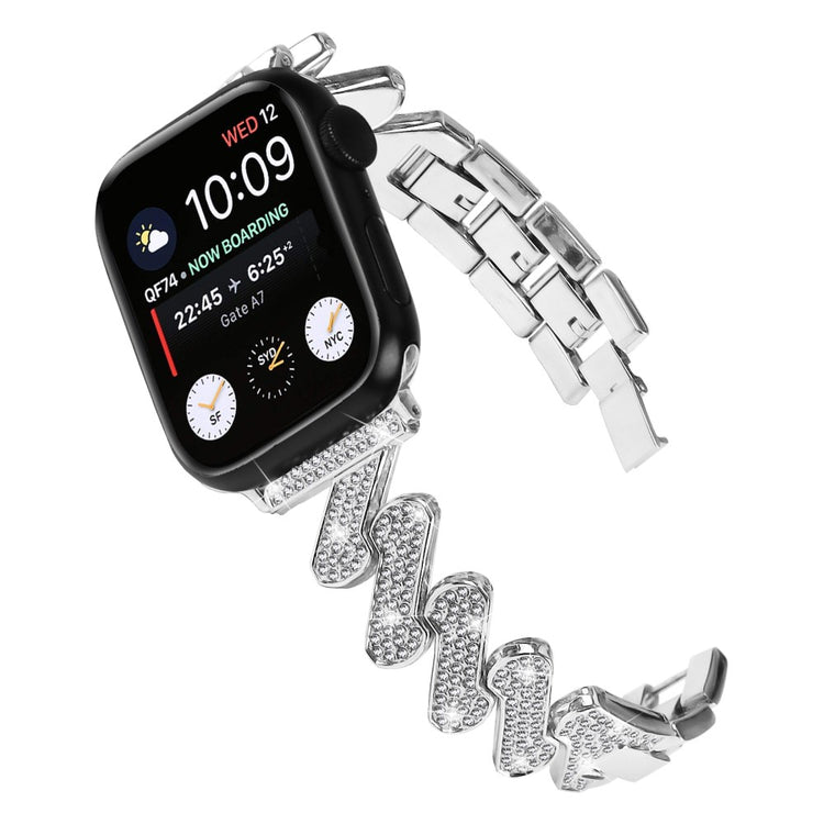 Vildt Fed Metal Og Rhinsten Universal Rem passer til Apple Smartwatch - Sølv#serie_4