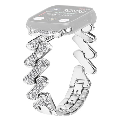 Vildt Fed Metal Og Rhinsten Universal Rem passer til Apple Smartwatch - Sølv#serie_4