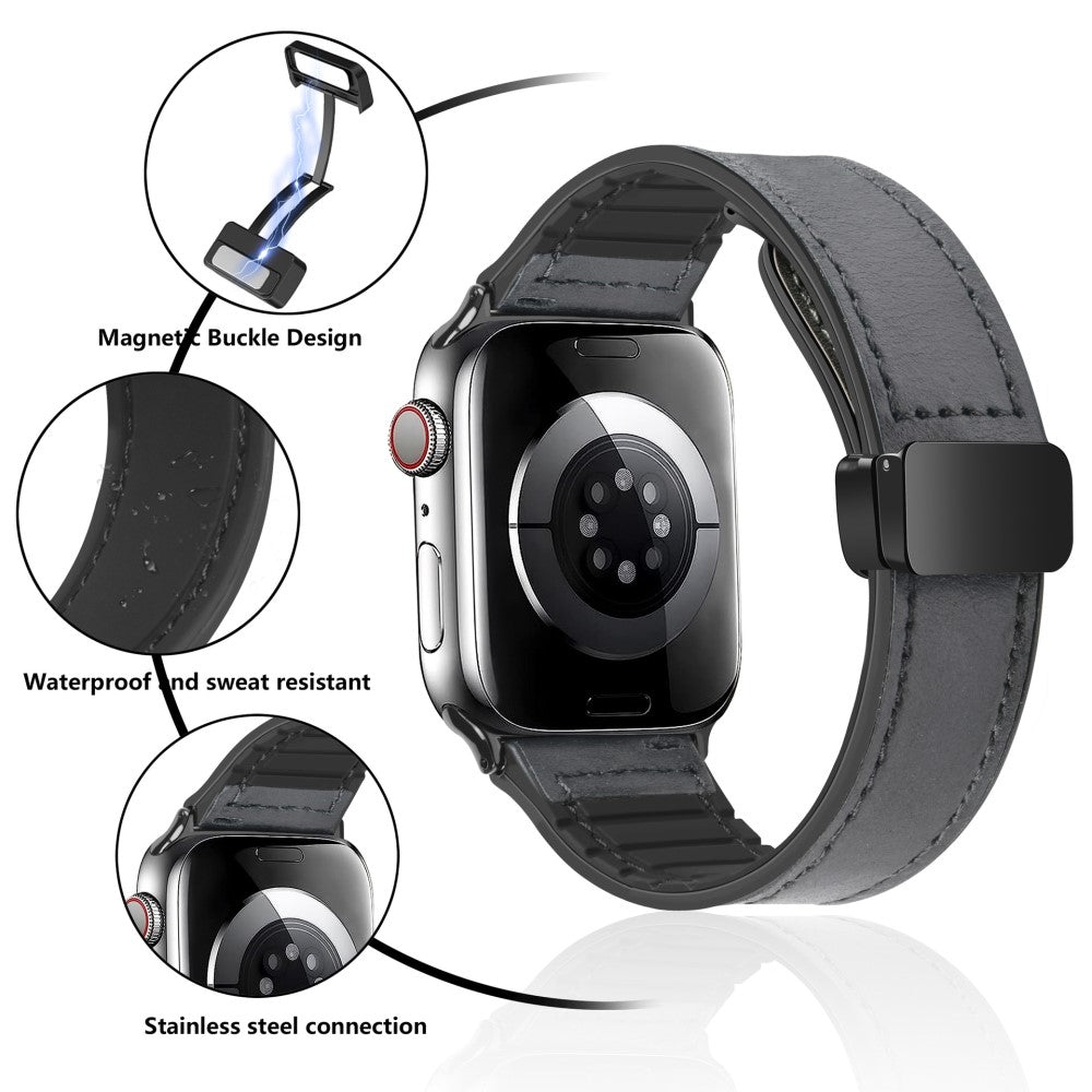 Godt Kunstlæder Og Silikone Universal Rem passer til Apple Smartwatch - Sort#serie_1