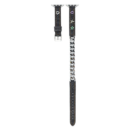 Apple Watch Series 9 45mm / Ultra 2 Genuine leather with metal chain strap - Black#serie_5