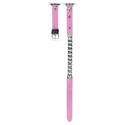 Apple Watch Series 9 45mm / Ultra 2 Genuine leather with metal chain strap - Pink#serie_7