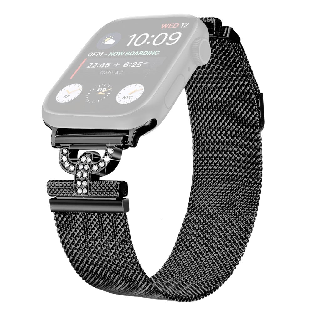 Super Pænt Metal Og Rhinsten Universal Rem passer til Apple Smartwatch - Sort#serie_016
