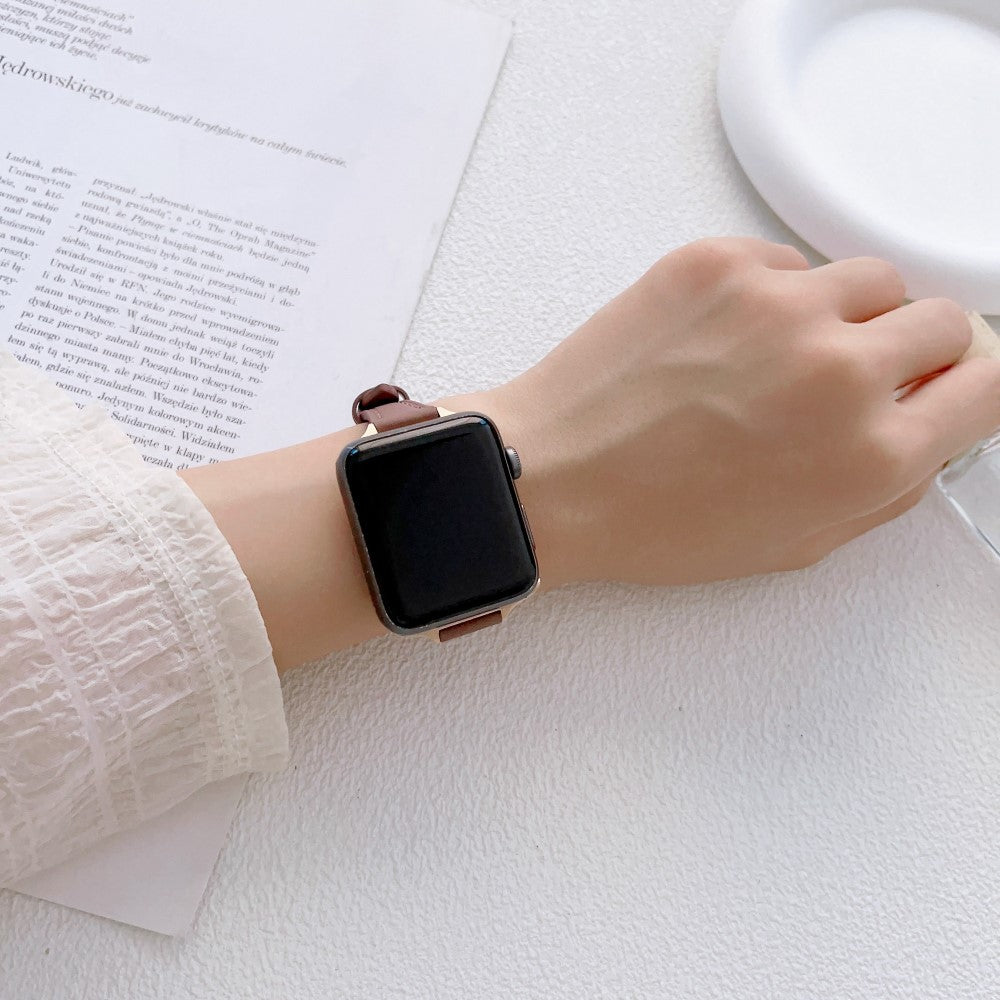 Holdbart Ægte Læder Og Metal Universal Rem passer til Apple Smartwatch - Pink#serie_1