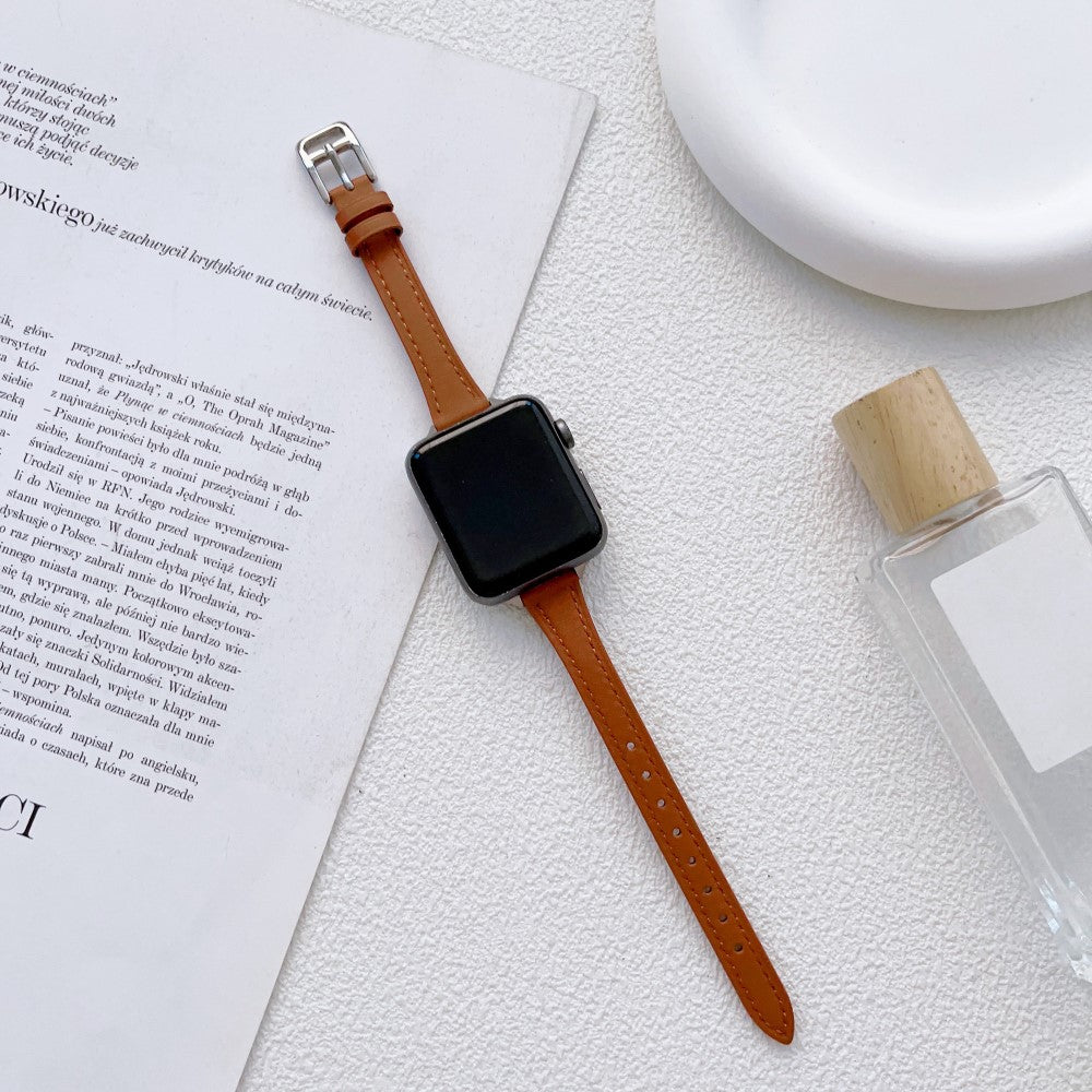 Holdbart Ægte Læder Og Metal Universal Rem passer til Apple Smartwatch - Brun#serie_3