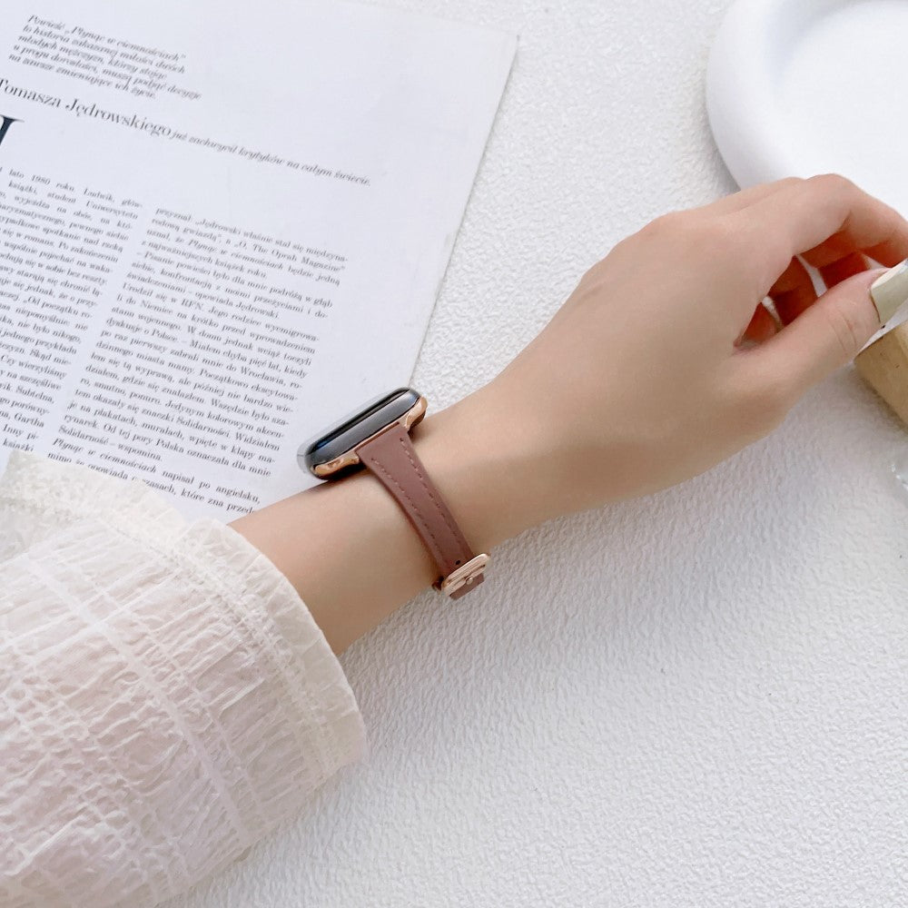Holdbart Ægte Læder Og Metal Universal Rem passer til Apple Smartwatch - Brun#serie_3