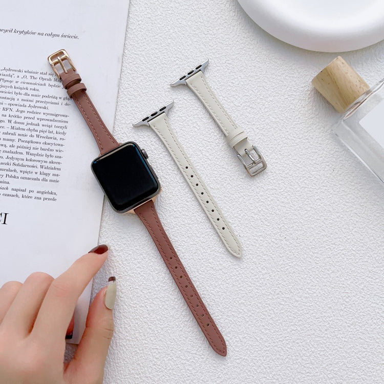 Holdbart Ægte Læder Og Metal Universal Rem passer til Apple Smartwatch - Hvid#serie_5