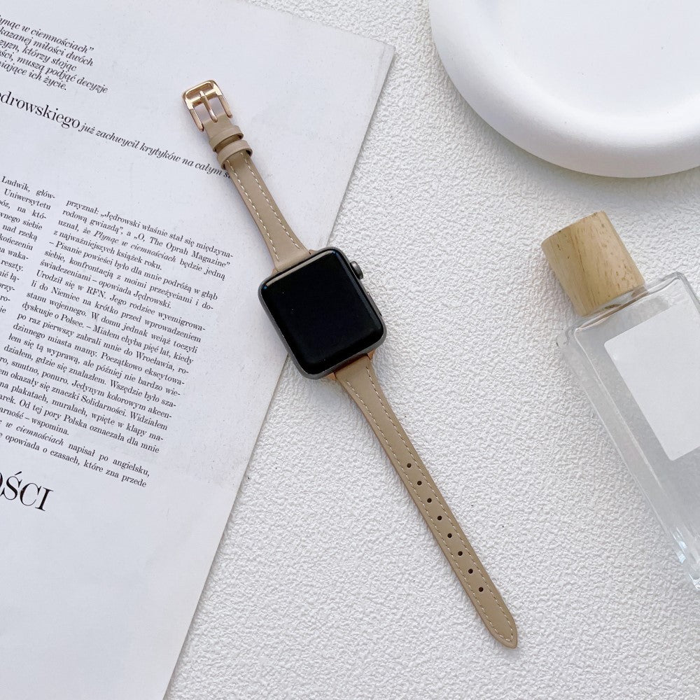 Holdbart Ægte Læder Og Metal Universal Rem passer til Apple Smartwatch - Sølv#serie_6